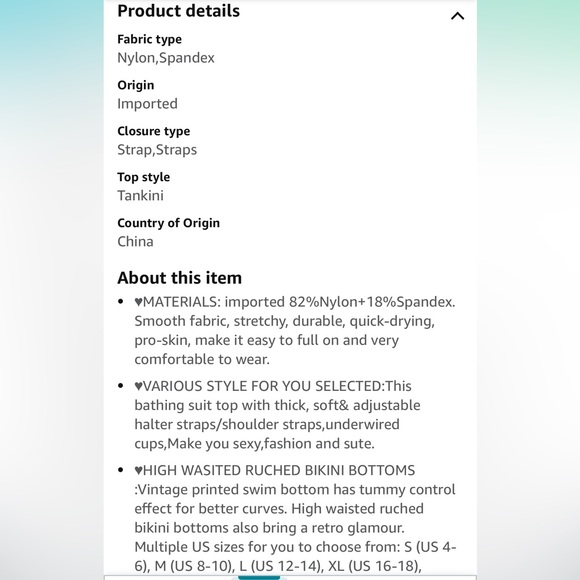 NWT Angrella Vintage Style Floral Bikini Set-XL - Picture 10 of 10